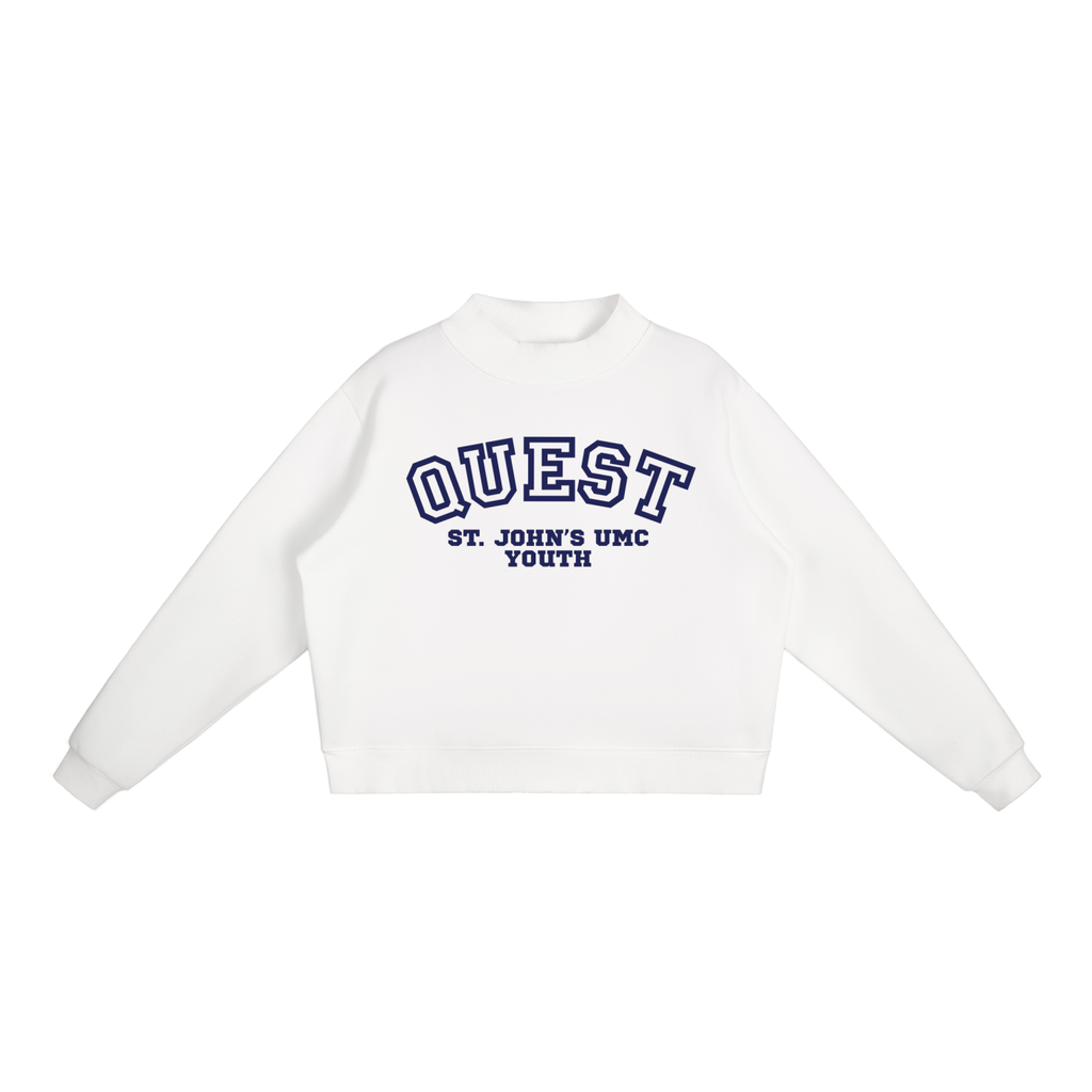 Quest Navy Text Mock-Neck Crew Sweatshirt