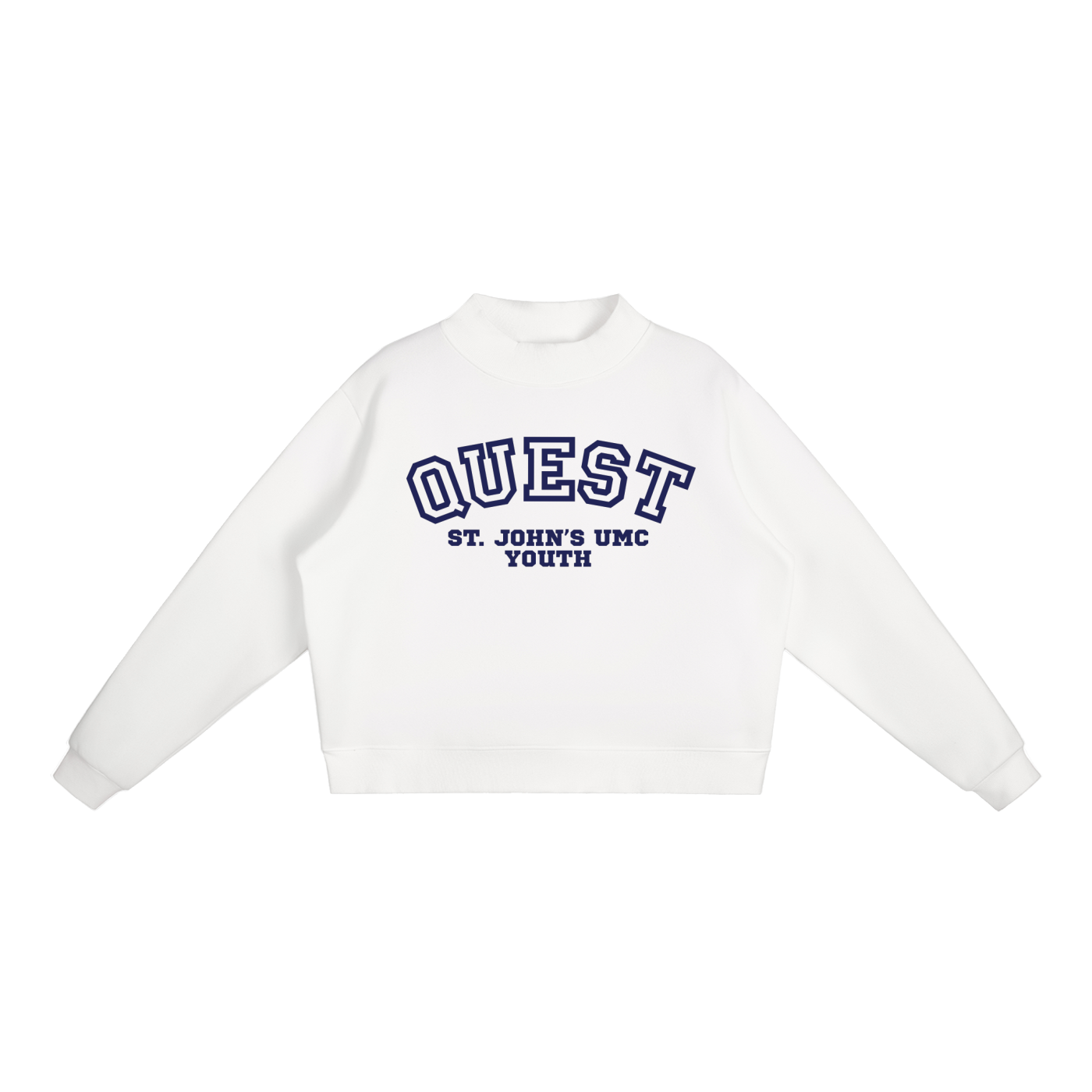 Quest Navy Text Mock-Neck Crew Sweatshirt