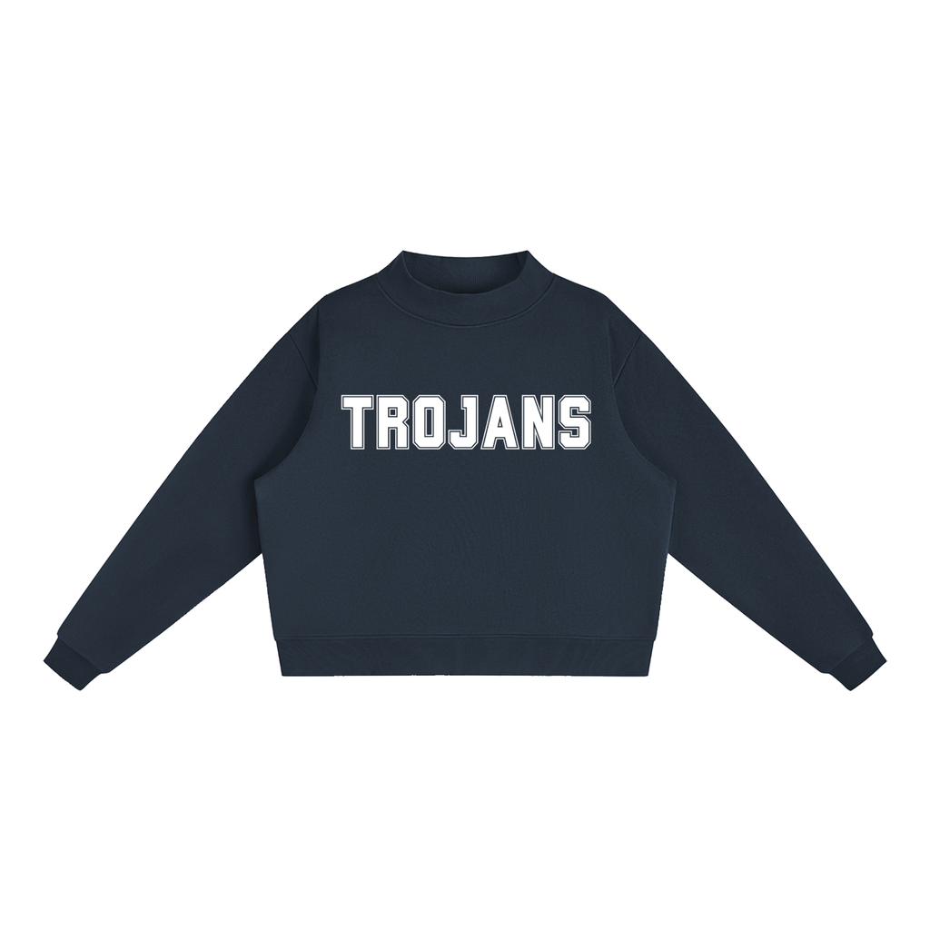 Trojan White Text Mock-Neck Crew Sweatshirt