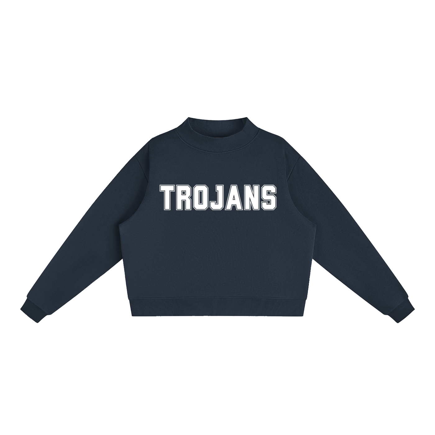 Trojan White Text Mock-Neck Crew Sweatshirt