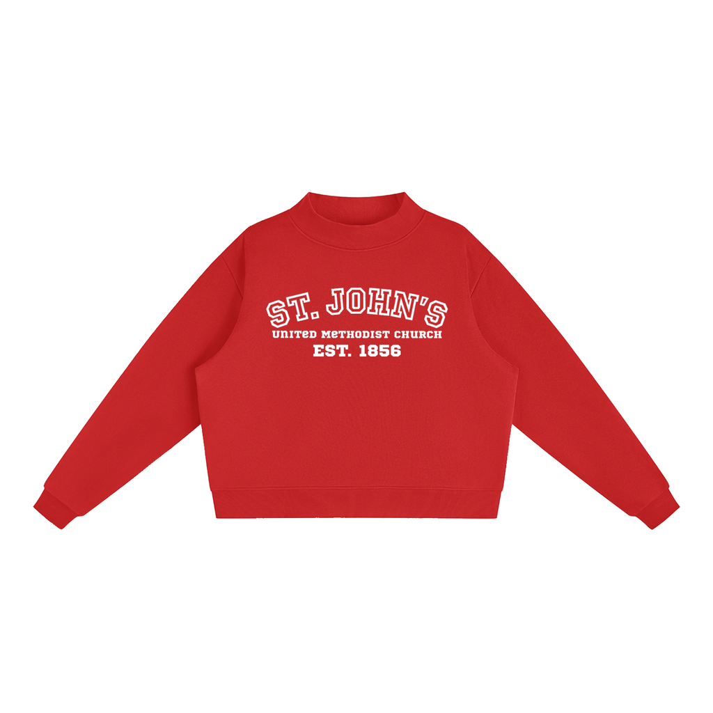 St. John's White Text Mock-Neck Crew Sweatshirt
