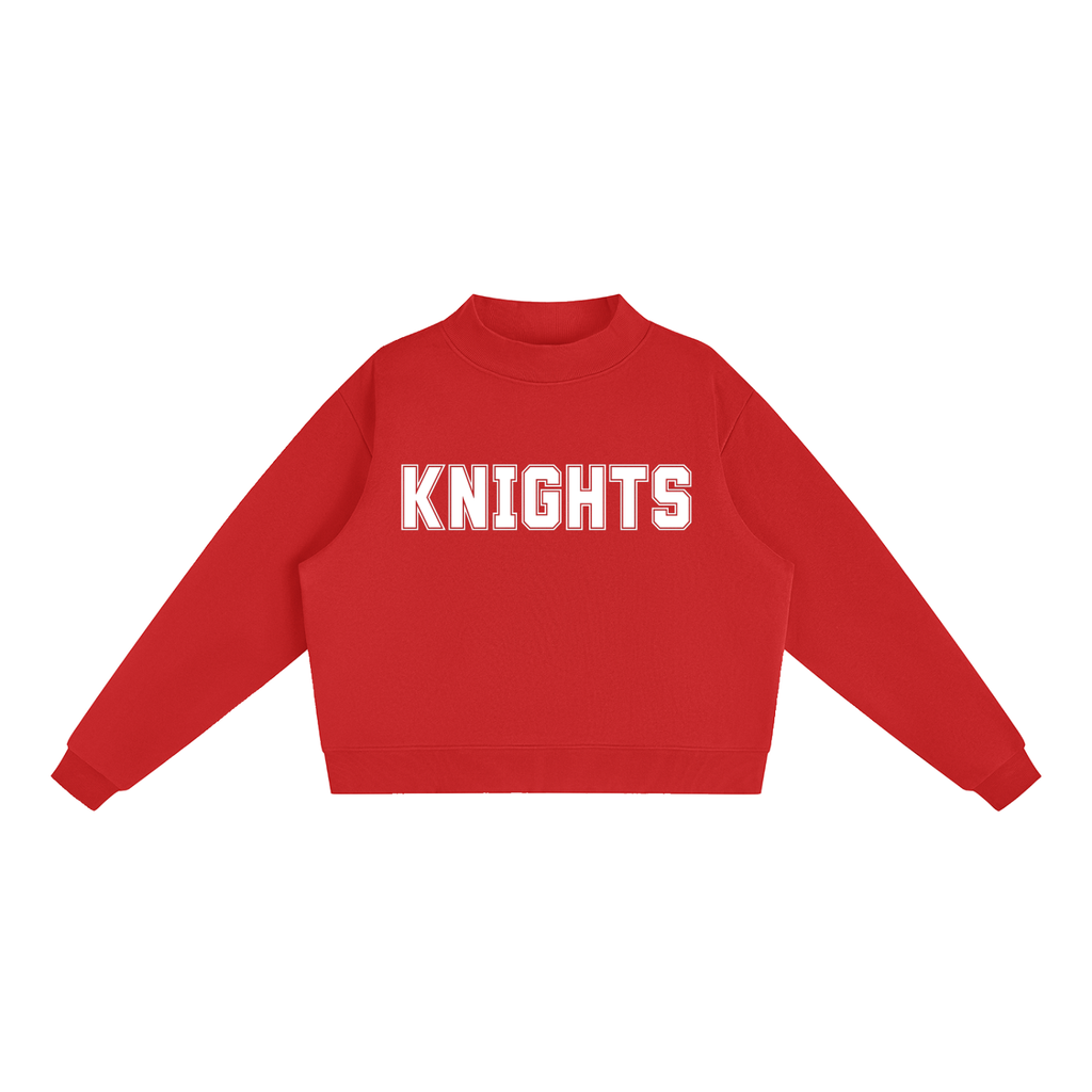 Knights Red with White Text Mock-Neck Crew Sweatshirt