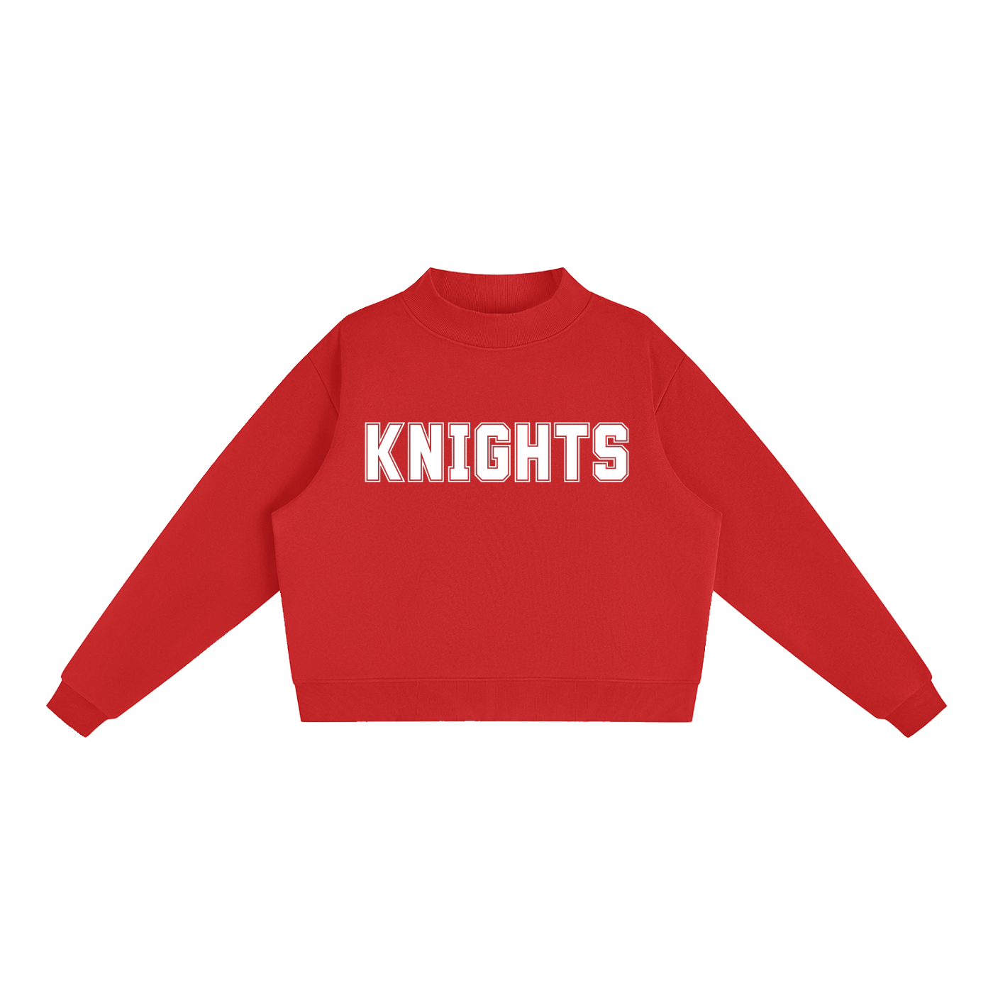 Knights Red with White Text Mock-Neck Crew Sweatshirt