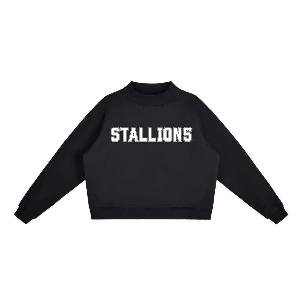 Stallions White Text Mock-Neck Crew Sweatshirt