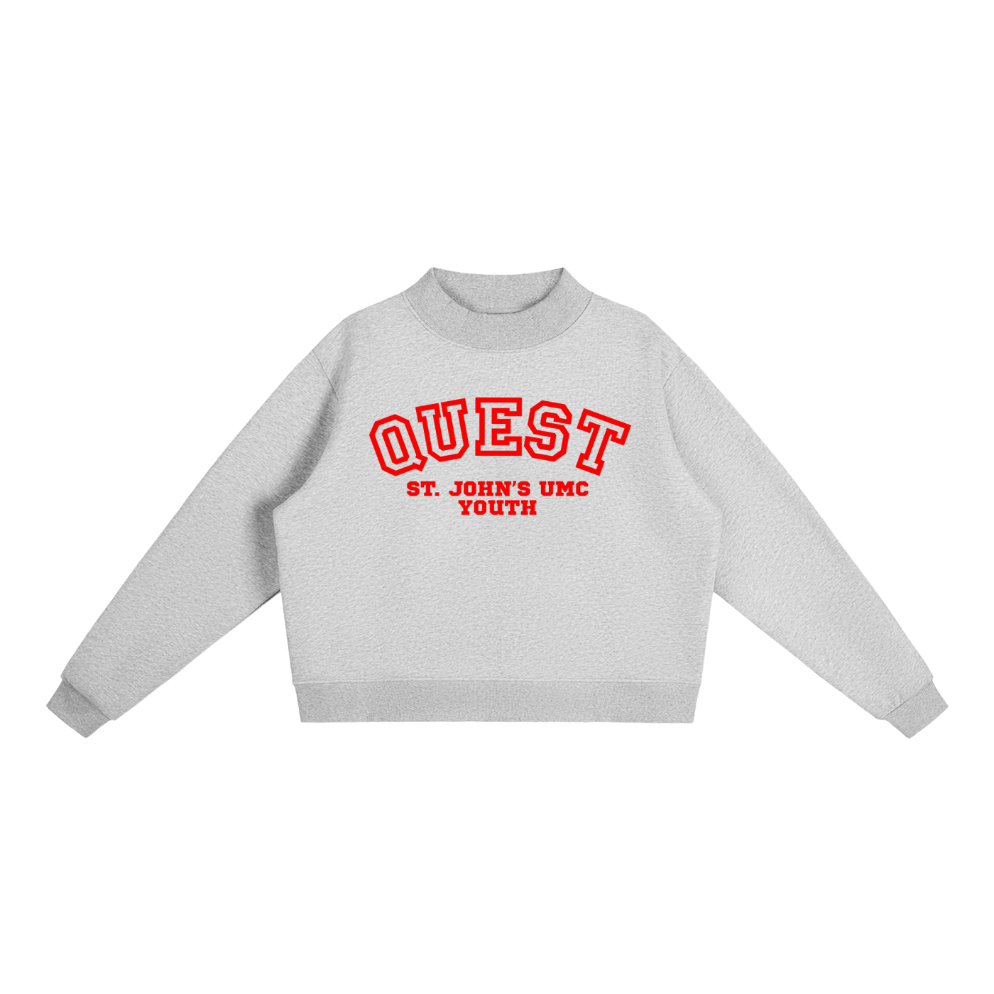 Quest Red Text Mock-Neck Crew Sweatshirt