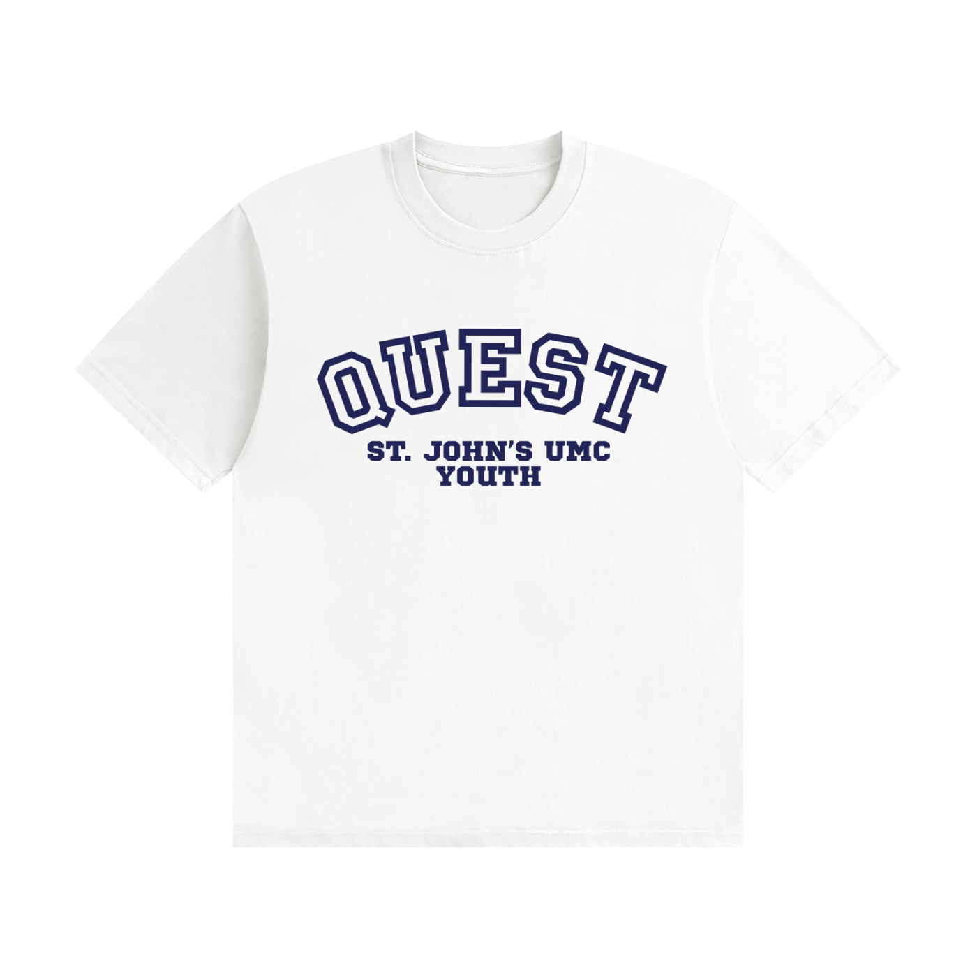 Quest White with Navy Text Unisex Seamless Cotton T-Shirt