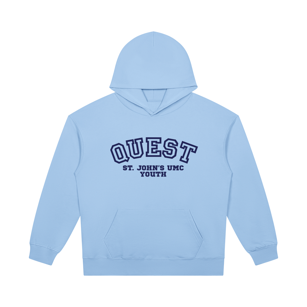 Quest Blue with Navy Text Unisex Heavyweight Pullover Hoodie