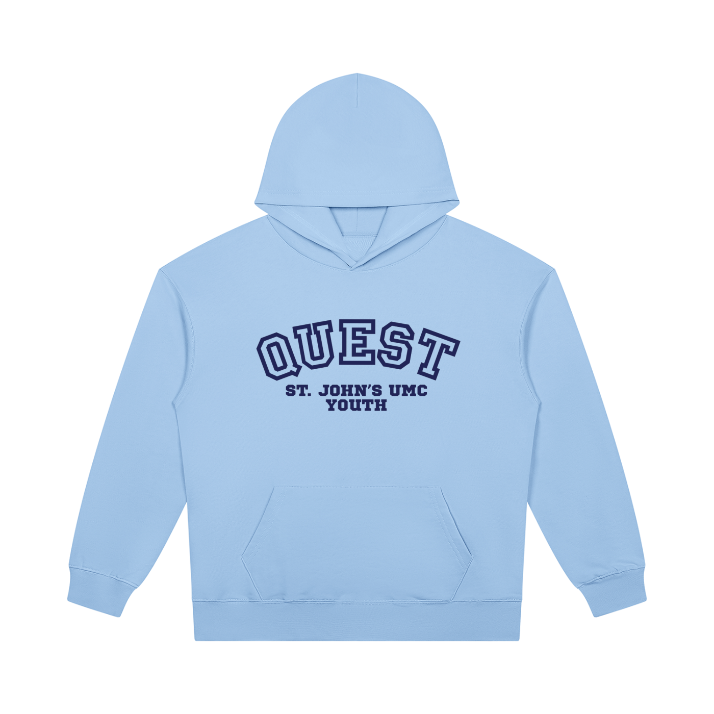 Quest Blue with Navy Text Unisex Heavyweight Pullover Hoodie