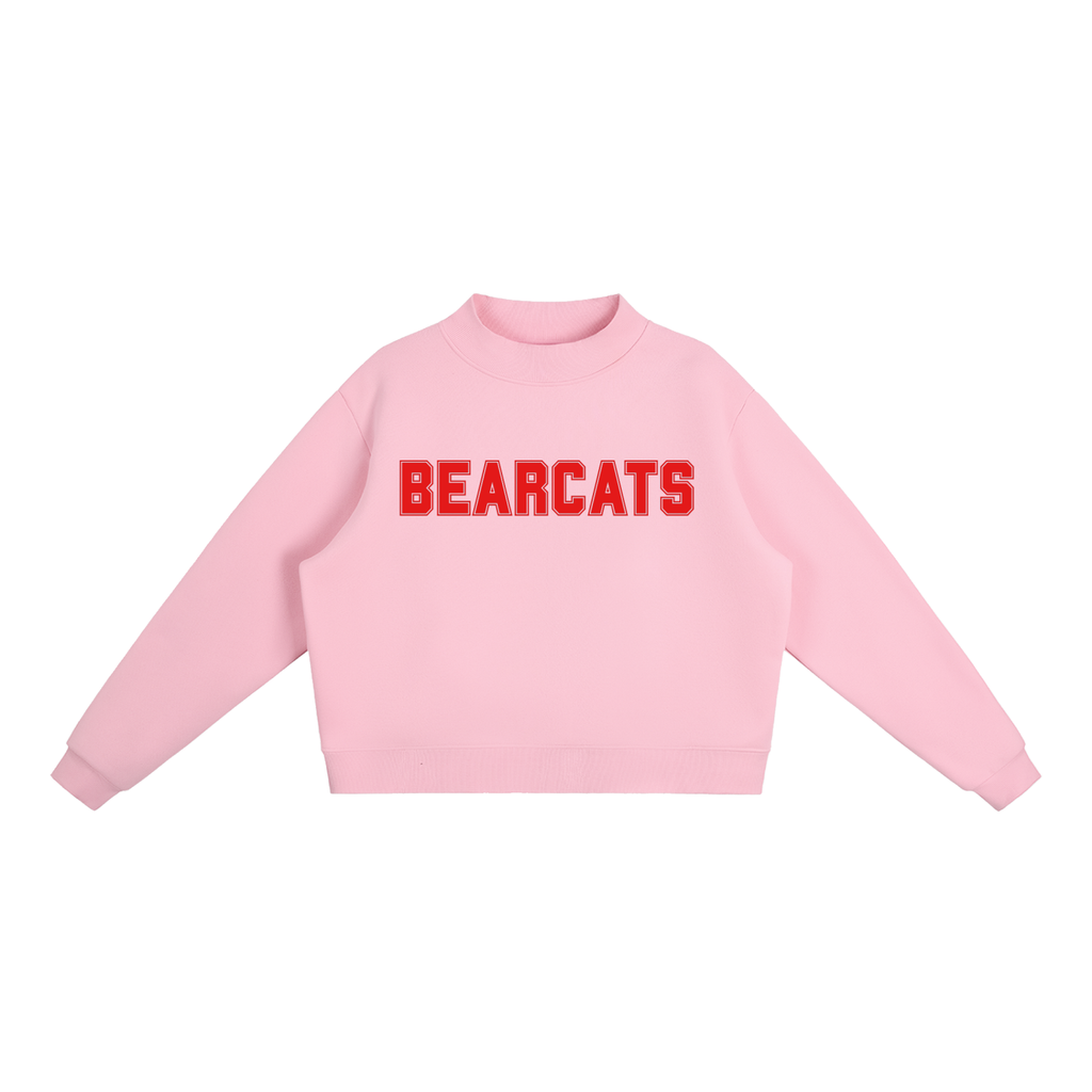 Bearcat Red Text Mock-Neck Crew Sweatshirt