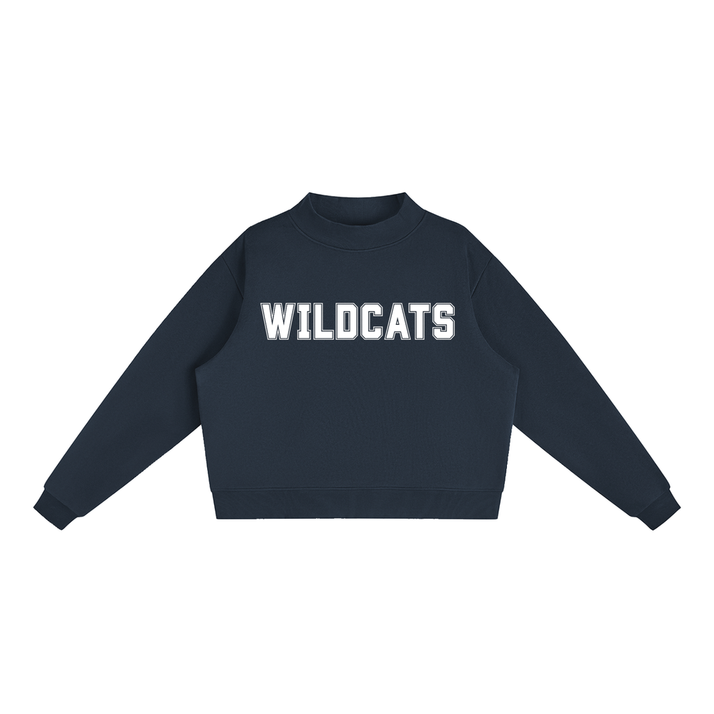 Wildcats Navy with White Text Mock-Neck Crew Sweatshirt