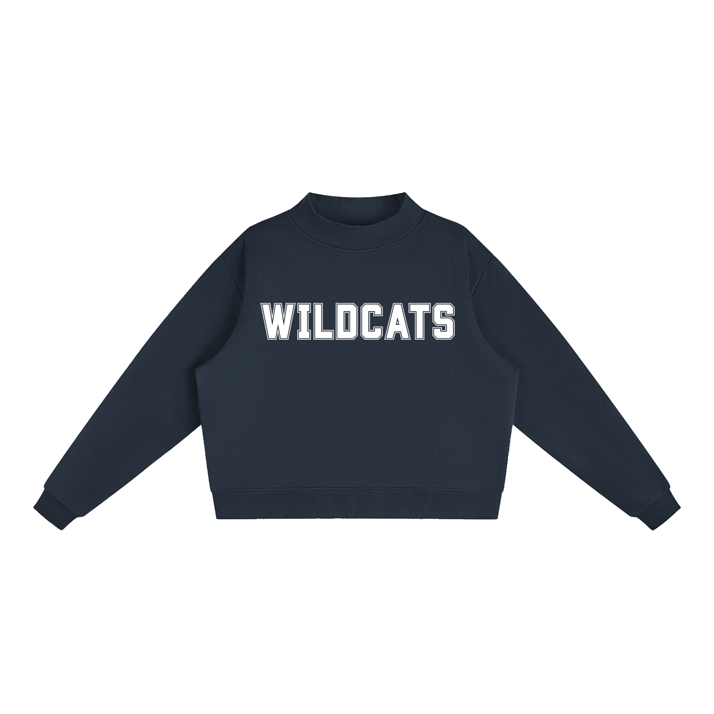 Wildcats Navy with White Text Mock-Neck Crew Sweatshirt