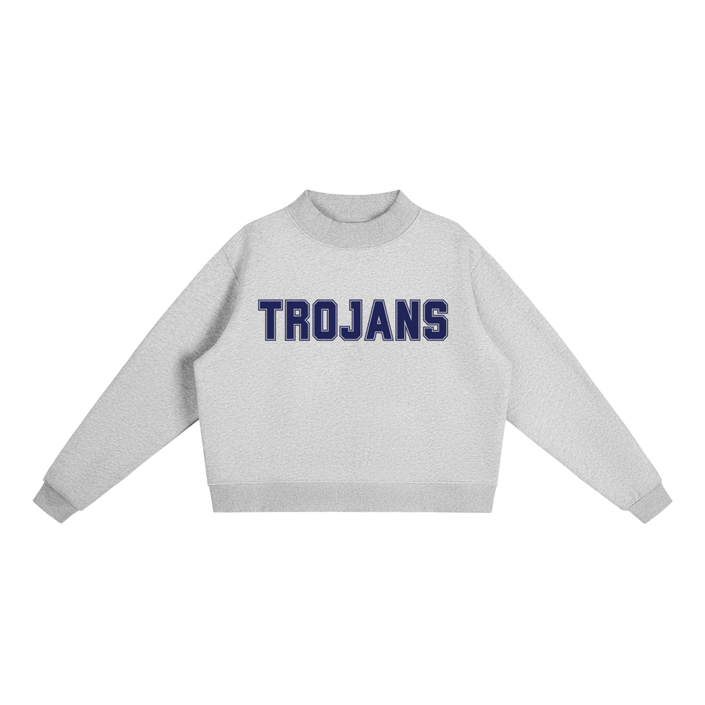 Trojan Navy Text Mock-Neck Crew Sweatshirt