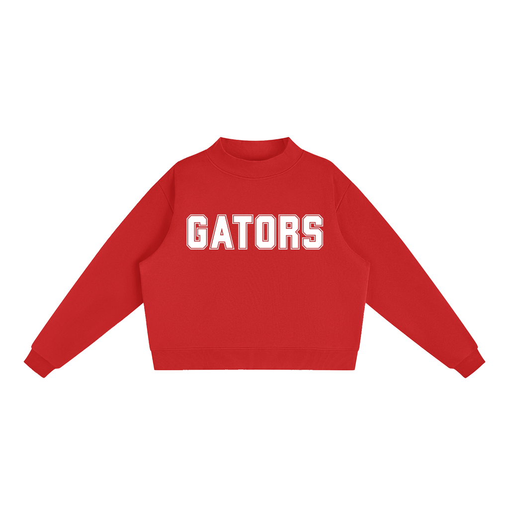 Gators Red with White Text Mock-Neck Crew Sweatshirt