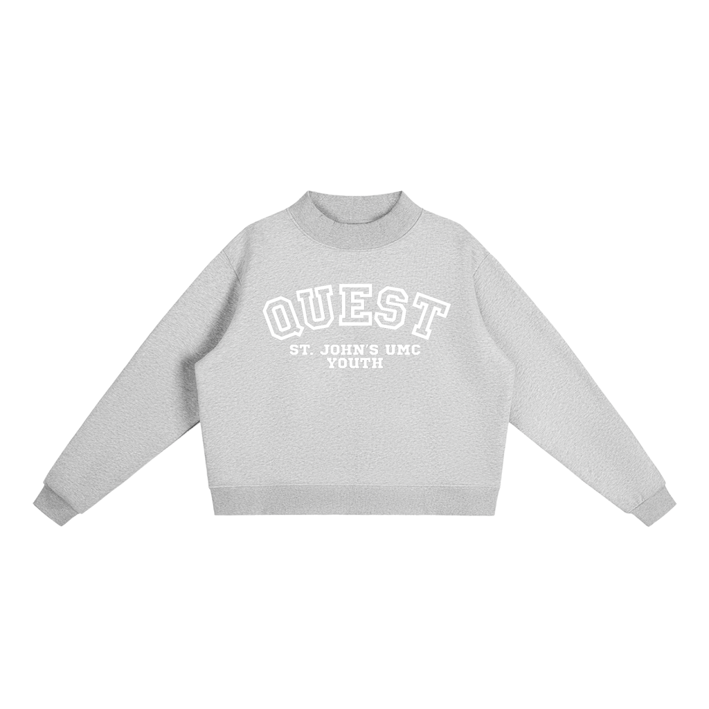 Quest White Text Mock-Neck Crew Sweatshirt