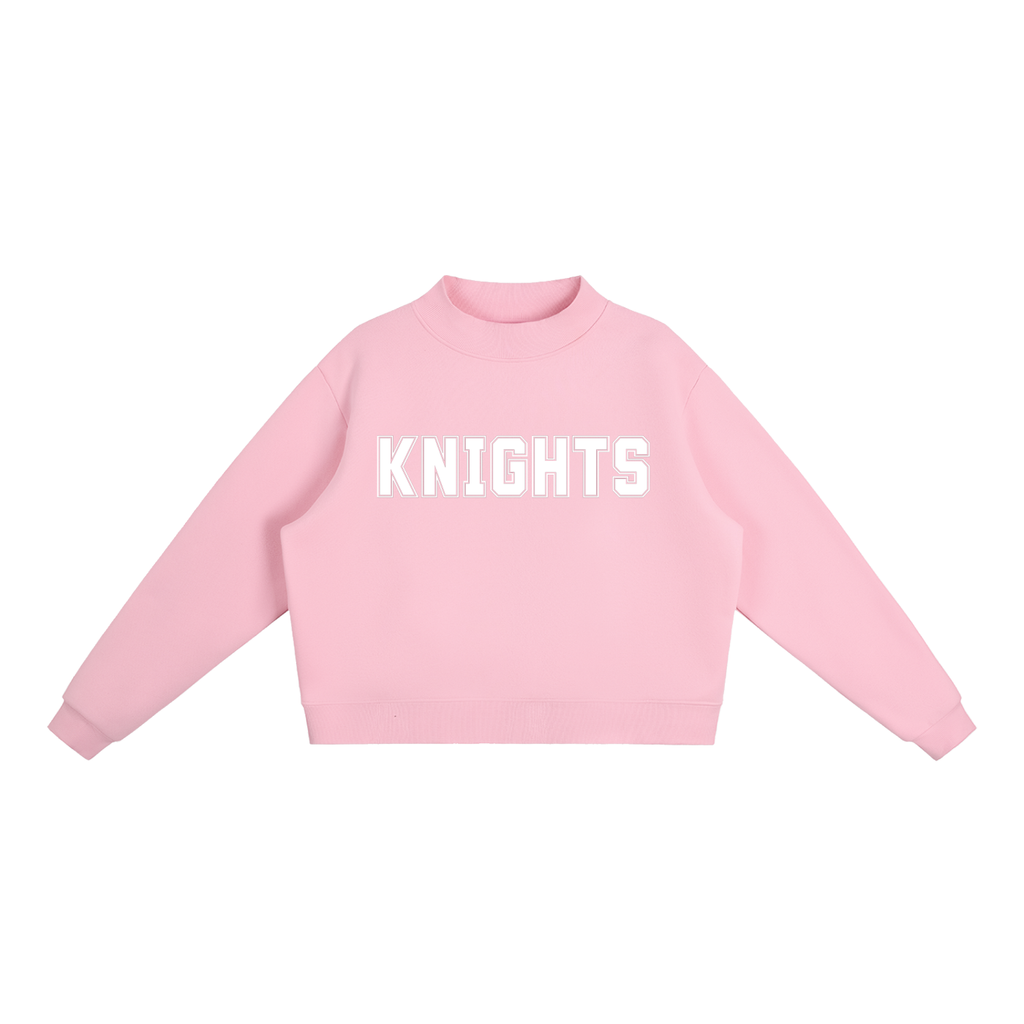 Knights Pink with White Text Mock-Neck Crew Sweatshirt