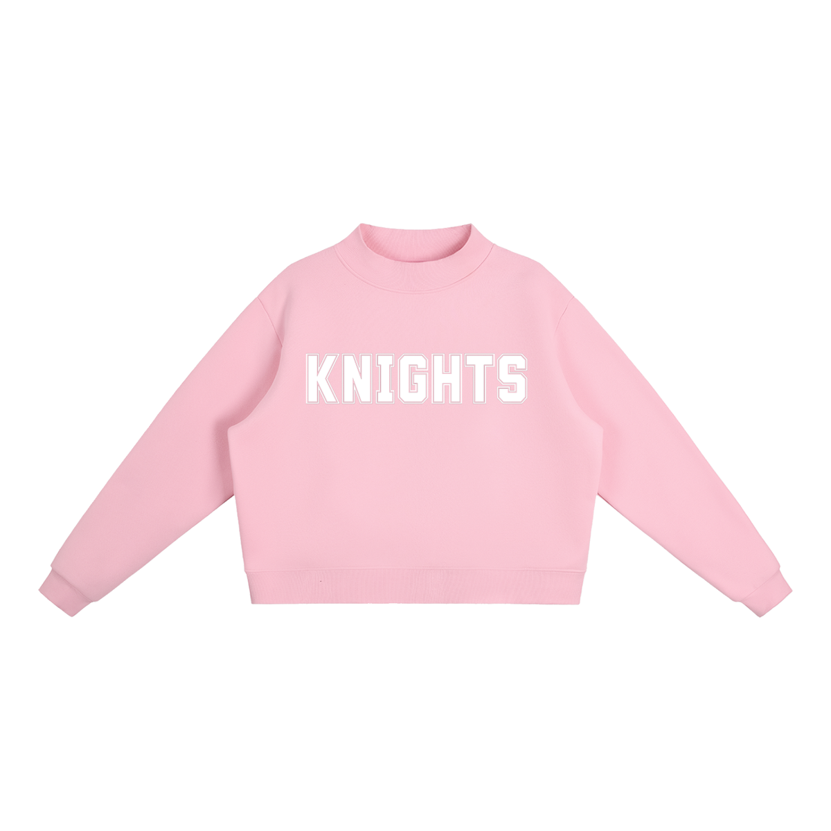 Knights Pink with White Text Mock-Neck Crew Sweatshirt