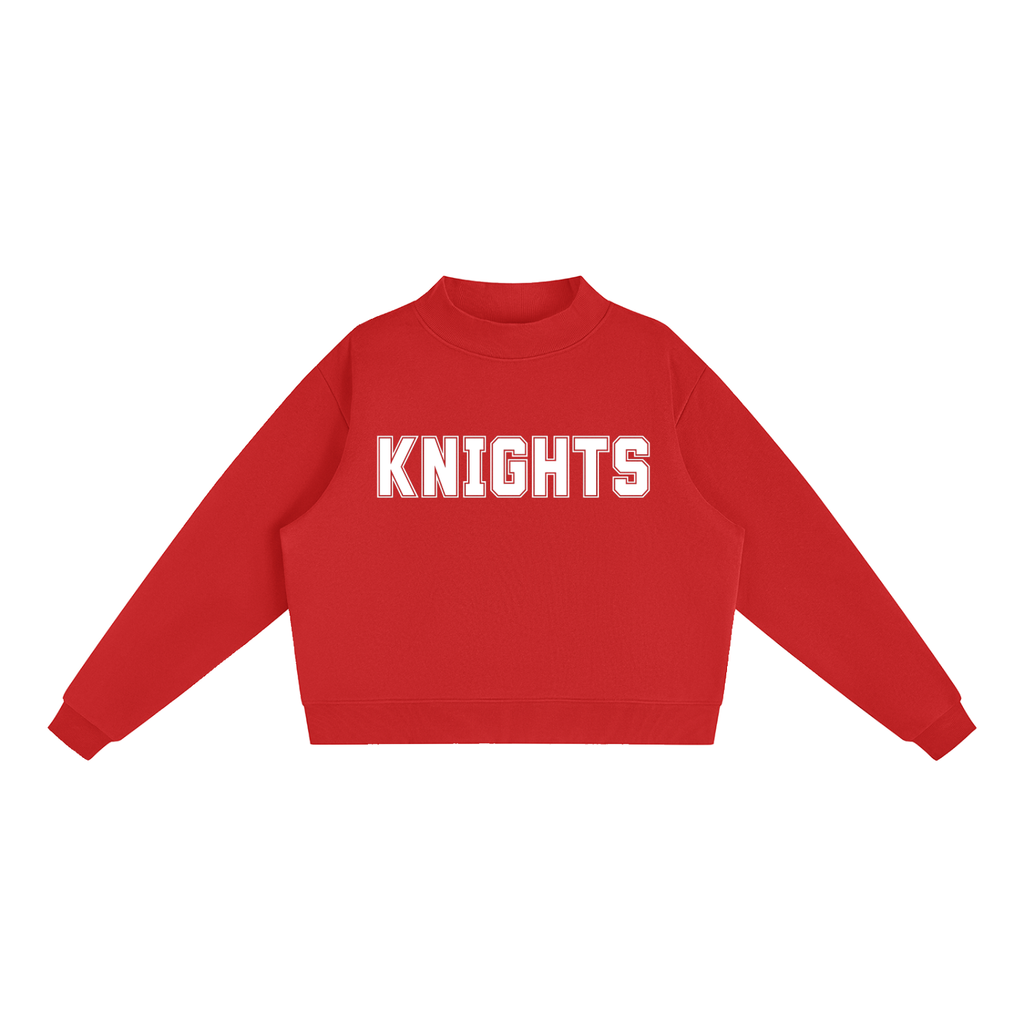 Knights White Text Mock-Neck Crew Sweatshirt