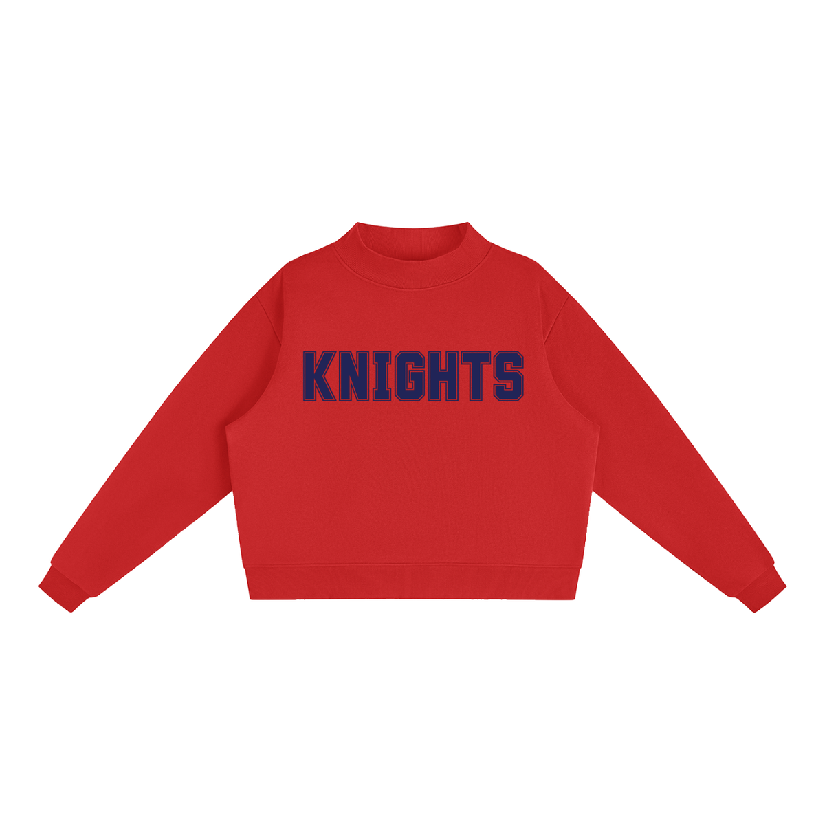 Knights Red with Navy Text Mock-Neck Crew Sweatshirt