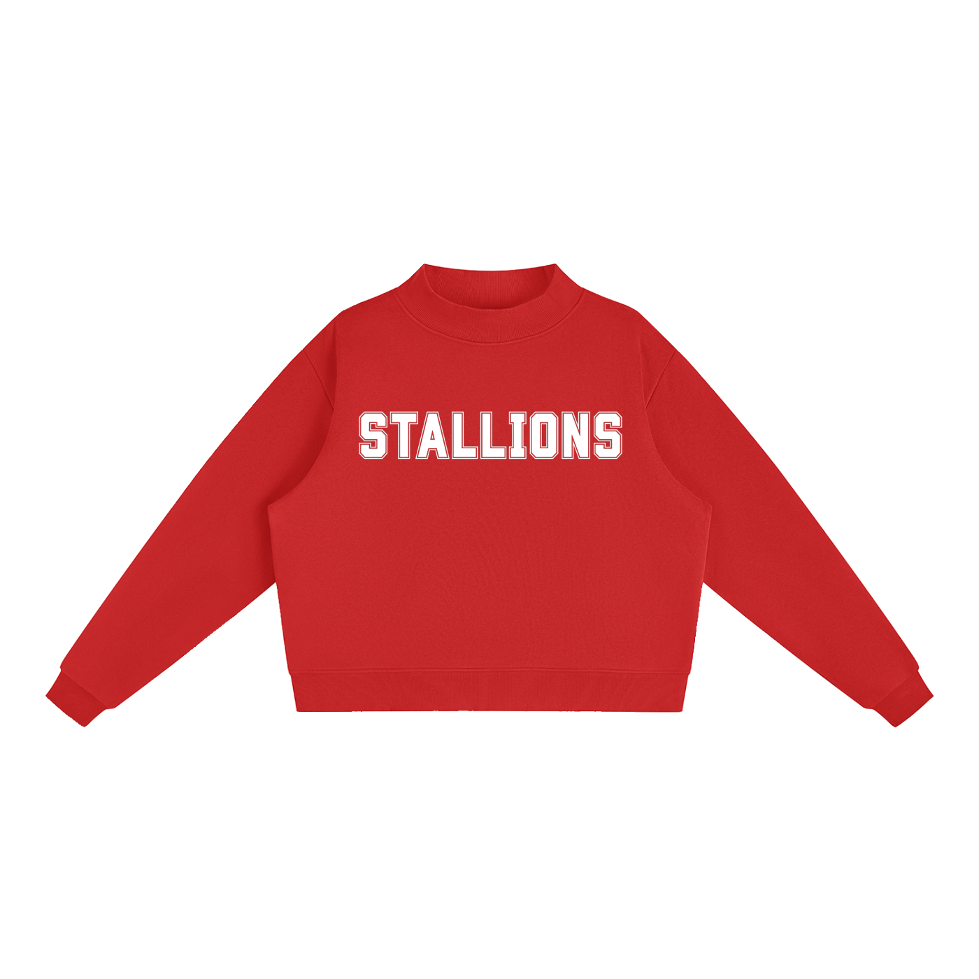 Stallions White Text Mock-Neck Crew Sweatshirt