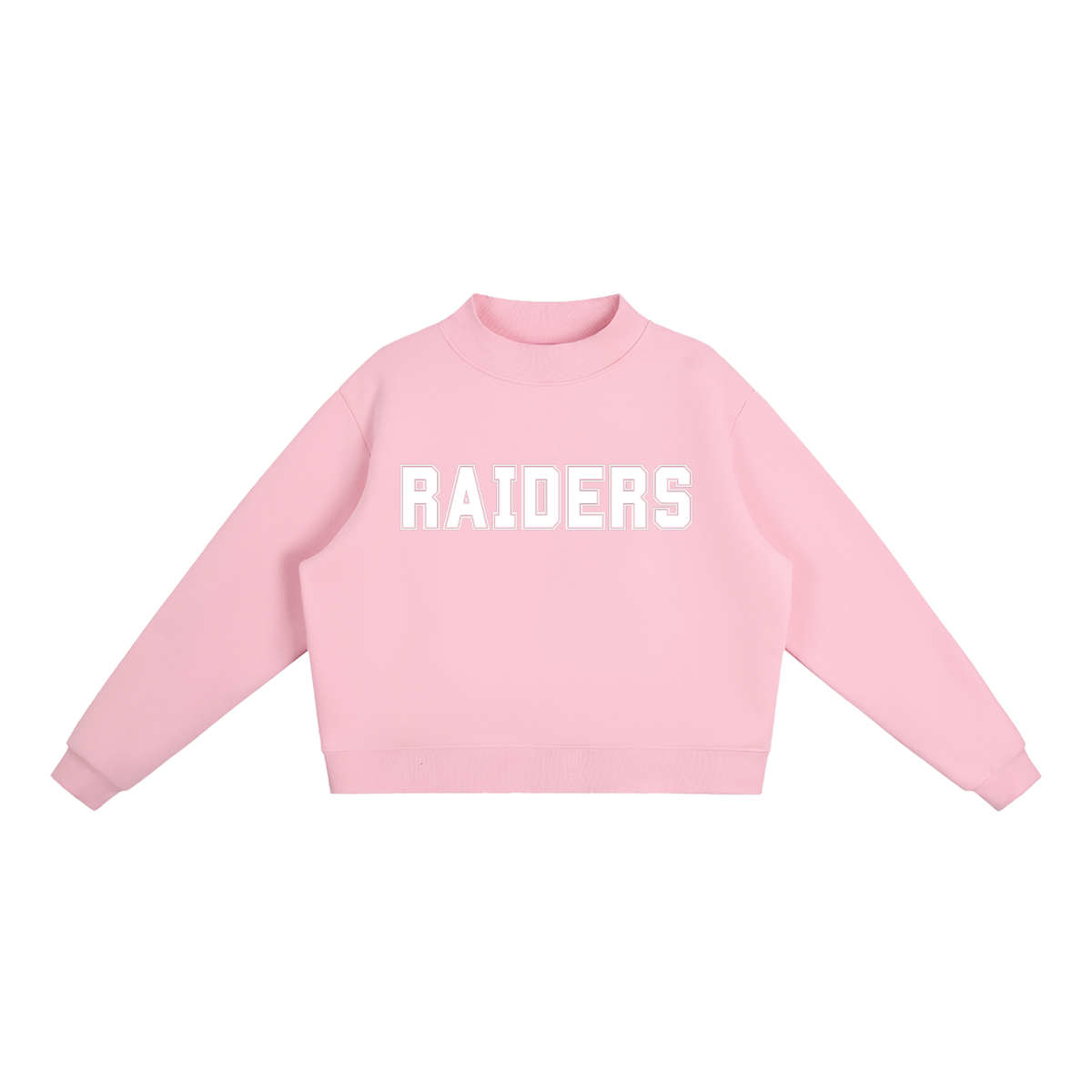 Raiders Pink with White Text Mock-Neck Crew Sweatshirt