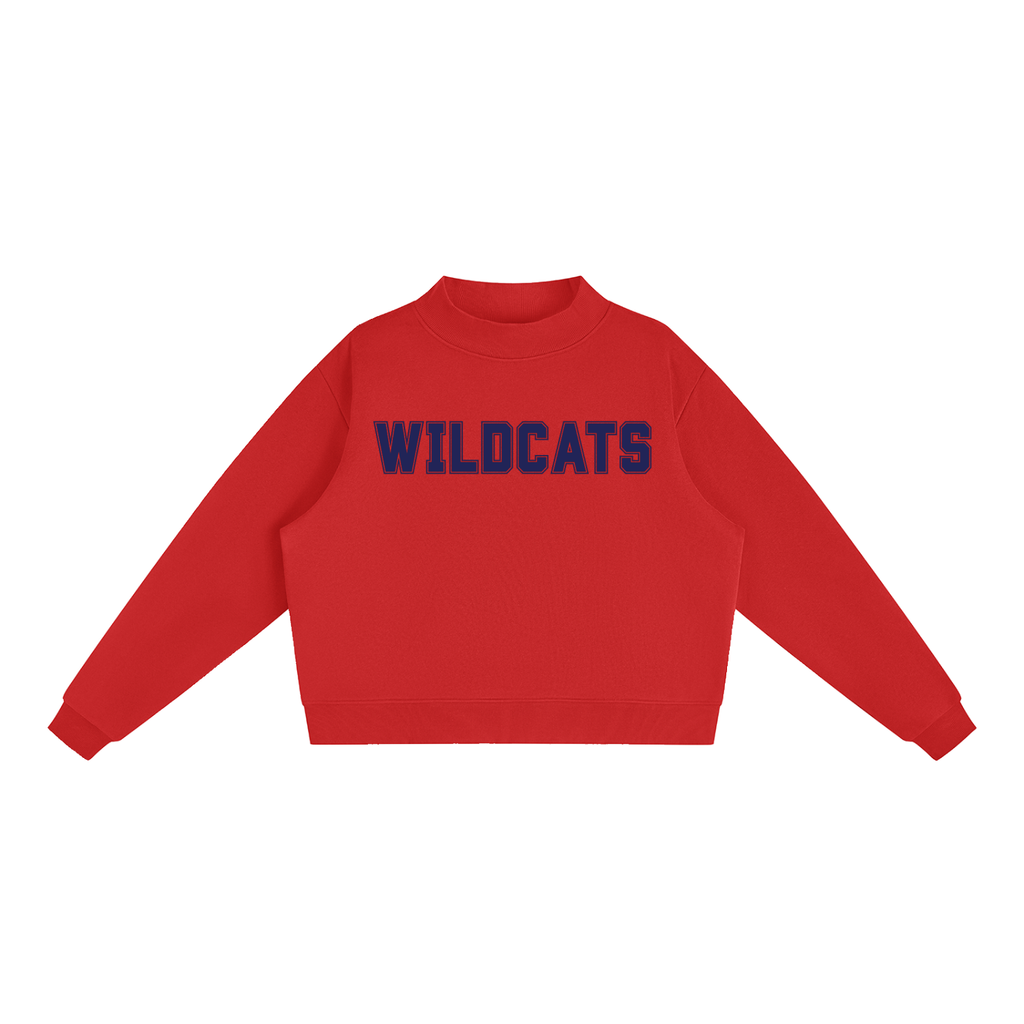 Wildcat Red with Navy Text Mock-Neck Crew Sweatshirt