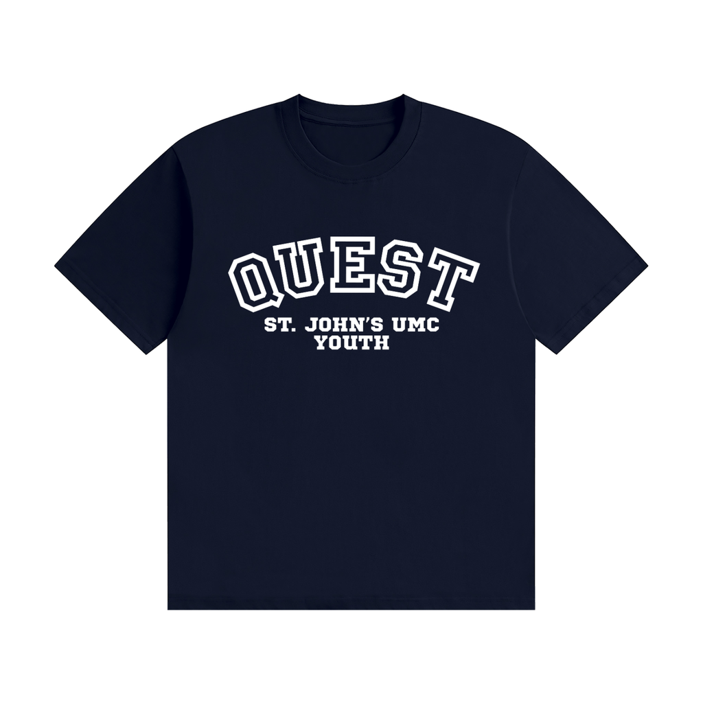 Quest Navy with White Text Unisex Seamless Cotton T-Shirt