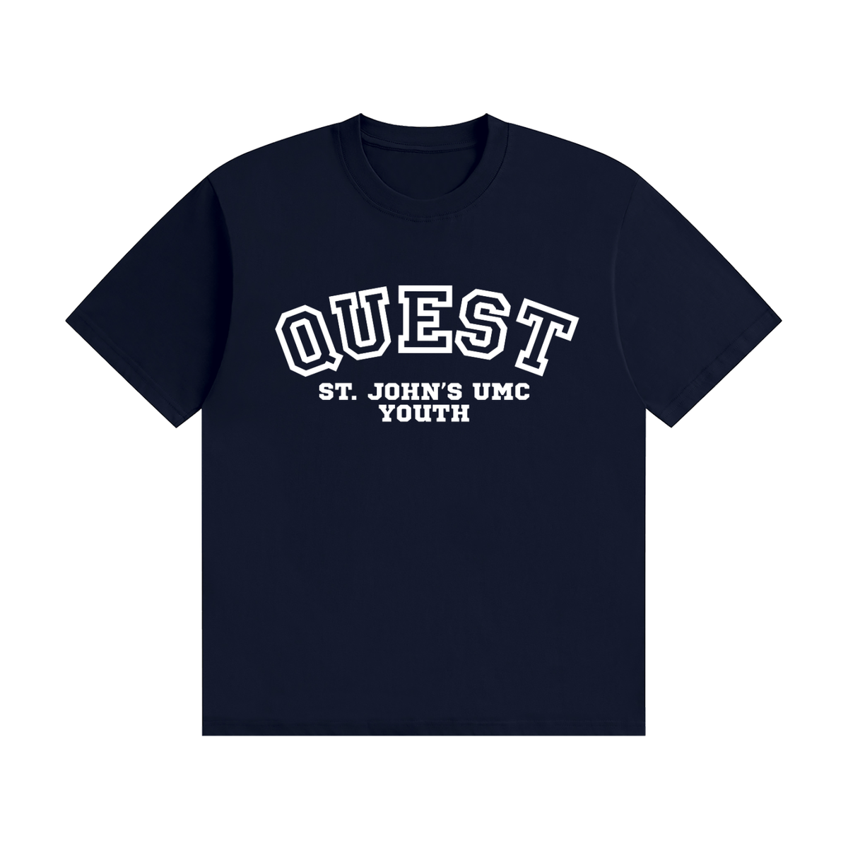Quest Navy with White Text Unisex Seamless Cotton T-Shirt
