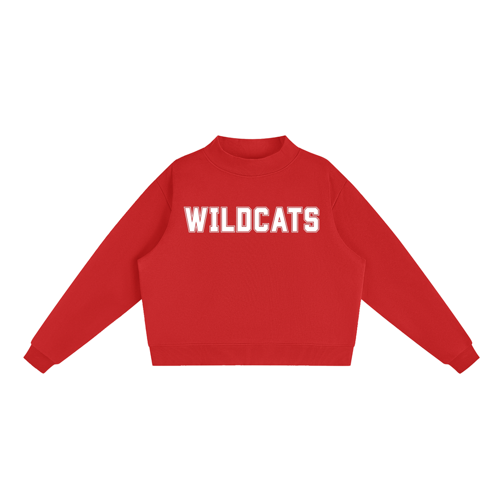 Wildcats Red with White Text Mock-Neck Crew Sweatshirt