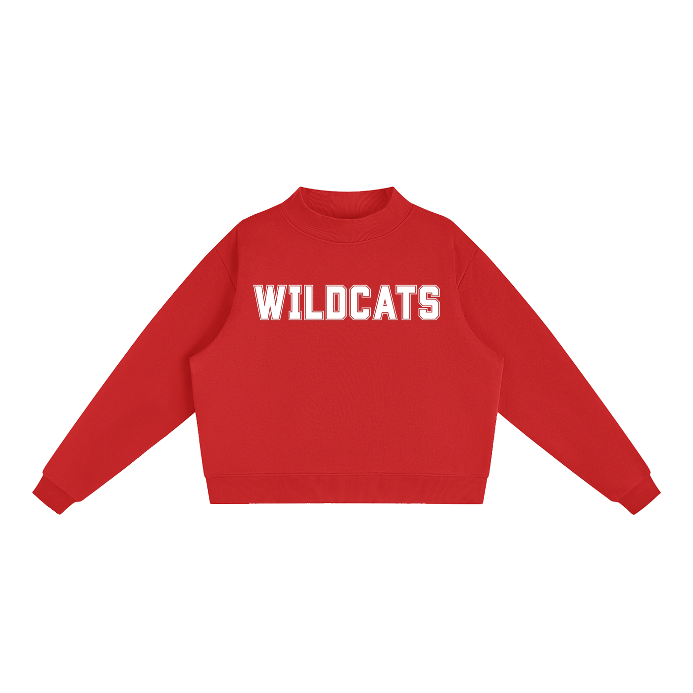 Wildcats Red with White Text Mock-Neck Crew Sweatshirt