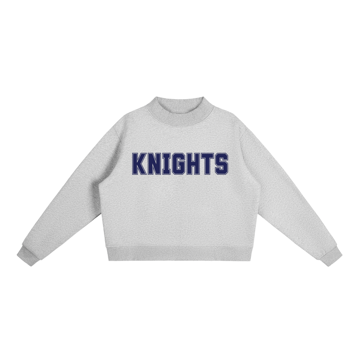 Knights Grey with Navy Text Mock-Neck Crew Sweatshirt