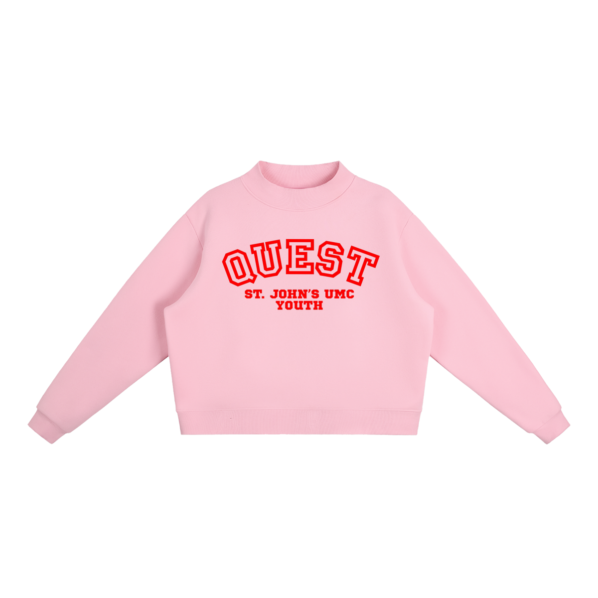 St. John's Pink with Red Text Mock-Neck Crew Sweatshirt