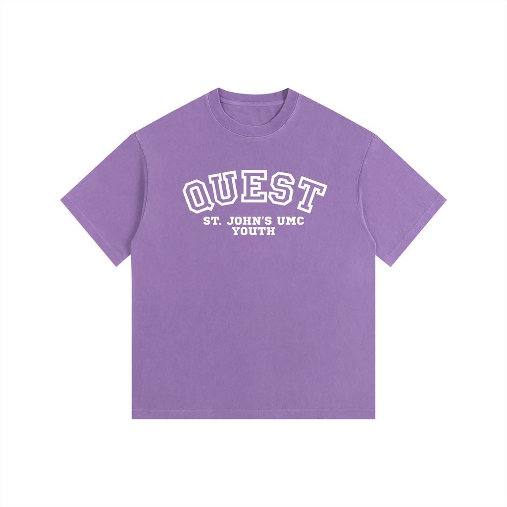 Quest Purple with White Text Vintage Washed Oversized Cotton T-Shirt