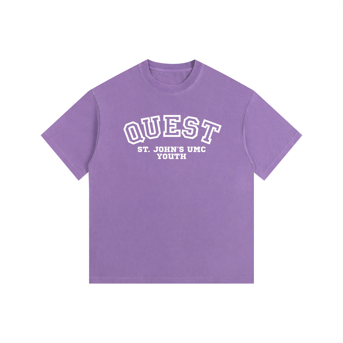 Quest Purple with White Text Vintage Washed Oversized Cotton T-Shirt