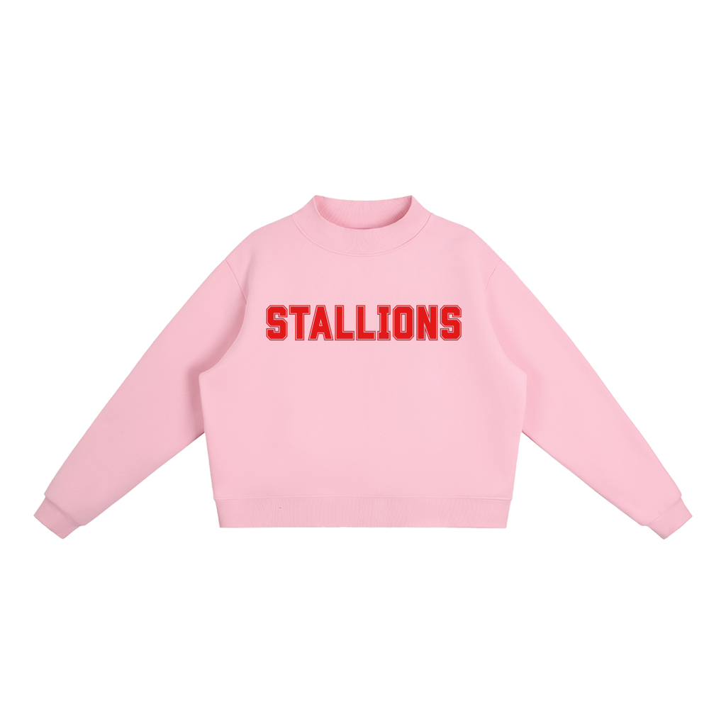 Stallions Red Text Mock-Neck Crew Sweatshirt