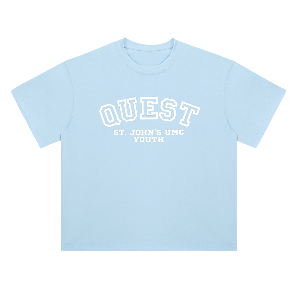 Quest Light Blue with White Text Heavyweight Drop Shoulder Cotton T-Shirt