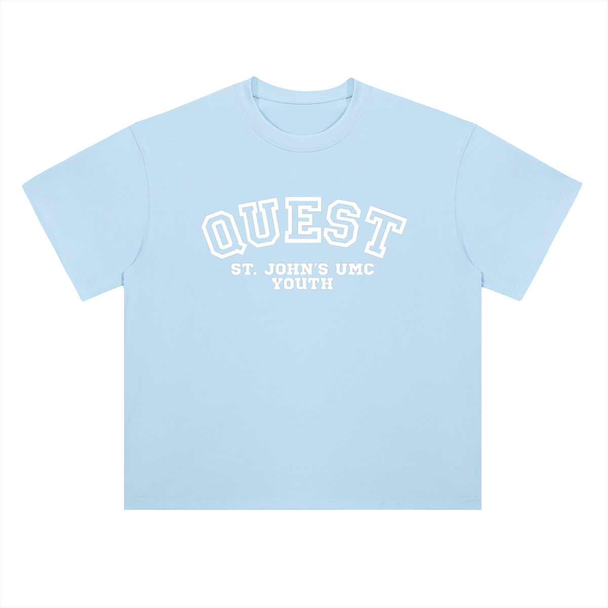 Quest Light Blue with White Text Heavyweight Drop Shoulder Cotton T-Shirt