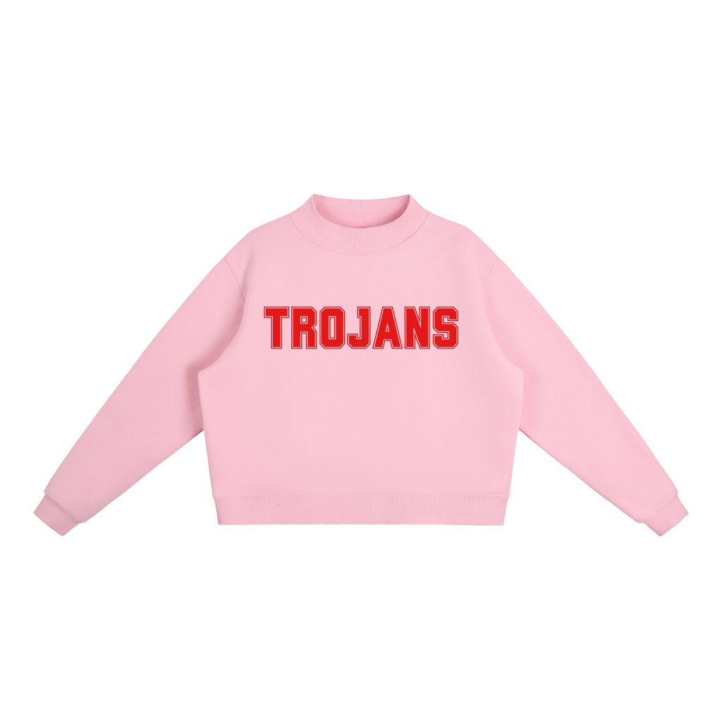 Trojan Red Text Mock-Neck Crew Sweatshirt