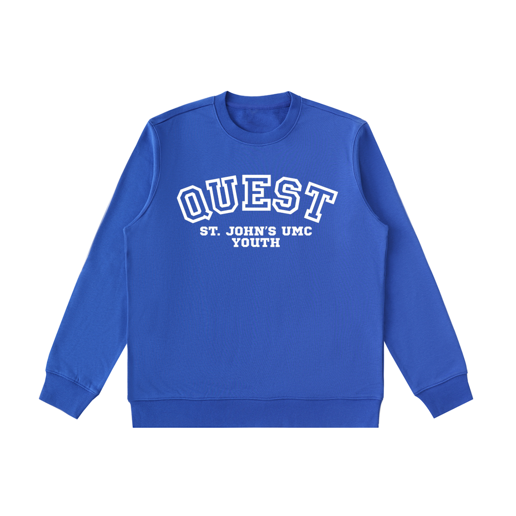 Quest Royal Blue with White Text Essential Heavyweight Crewneck  Sweatshirt