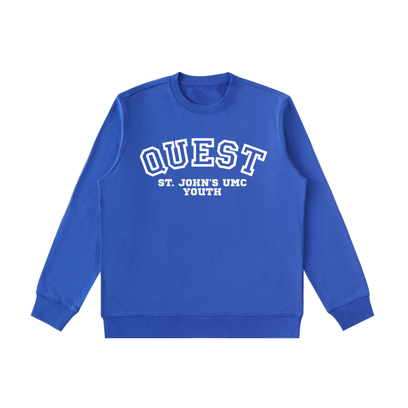 Quest Royal Blue with White Text Essential Heavyweight Crewneck  Sweatshirt