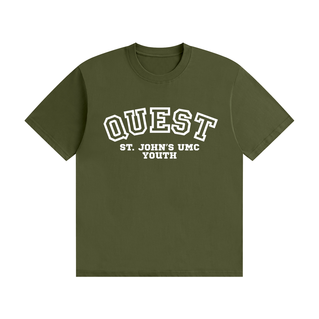 Quest Army Green with White Text Unisex Seamless Cotton T-Shirt