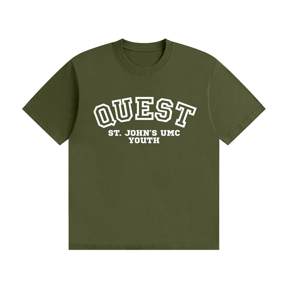 Quest Army Green with White Text Unisex Seamless Cotton T-Shirt
