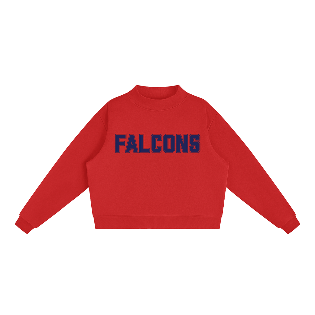 Falcons Red with Navy Text Mock-Neck Crew Sweatshirt