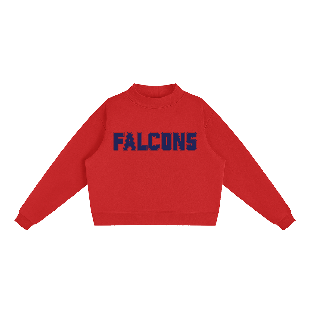 Falcons Red with Navy Text Mock-Neck Crew Sweatshirt