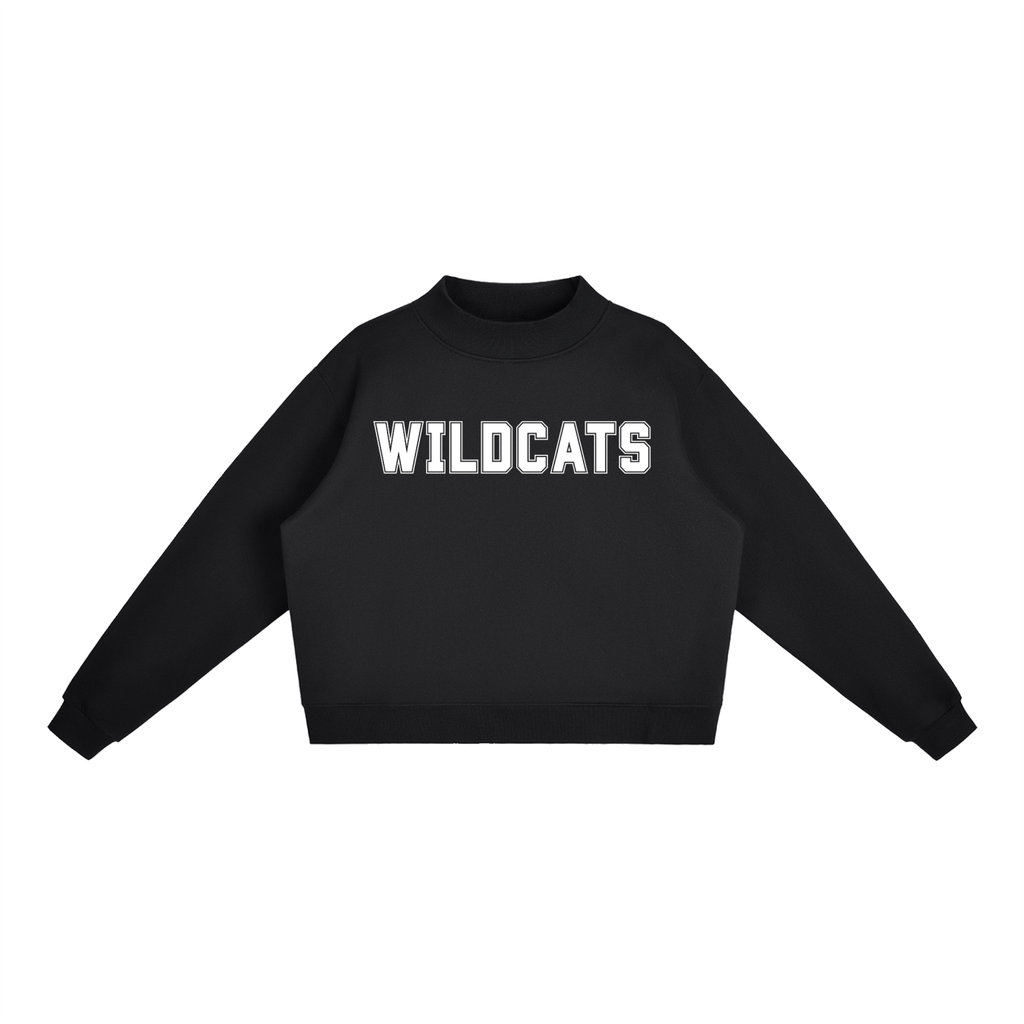 Wildcats Black with White Text Mock-Neck Crew Sweatshirt
