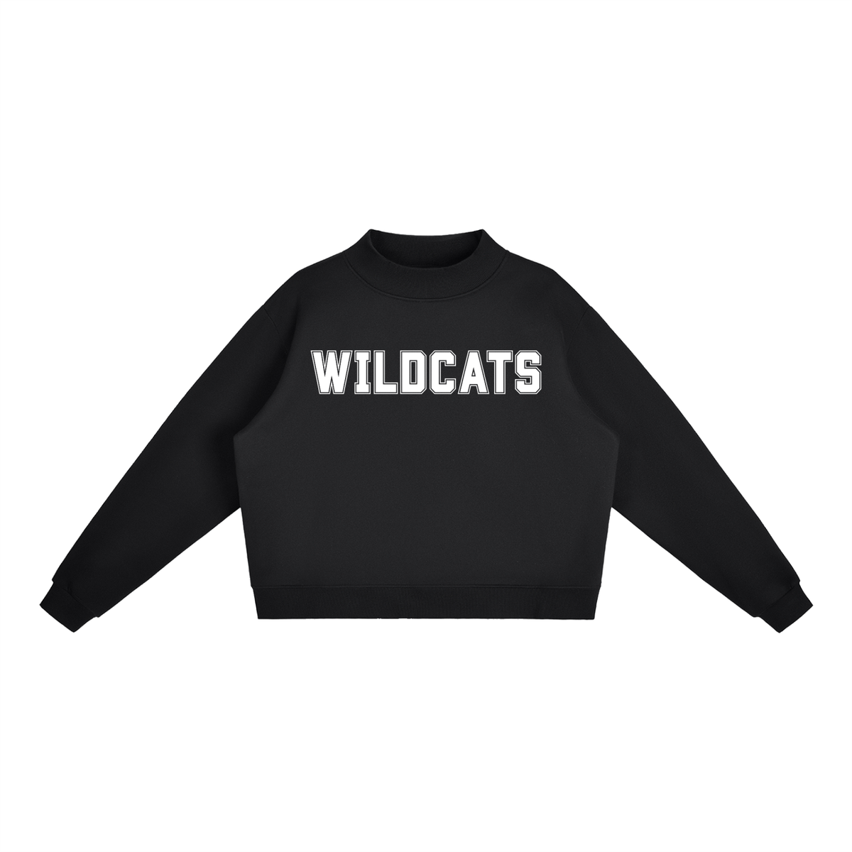 Wildcats Black with White Text Mock-Neck Crew Sweatshirt